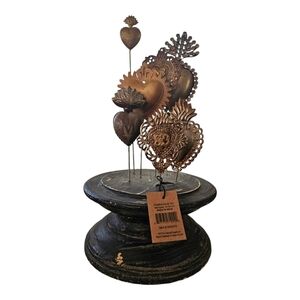 NWT Creative Co-Op Decorative Tin Sacred Heart Wood Pedestal